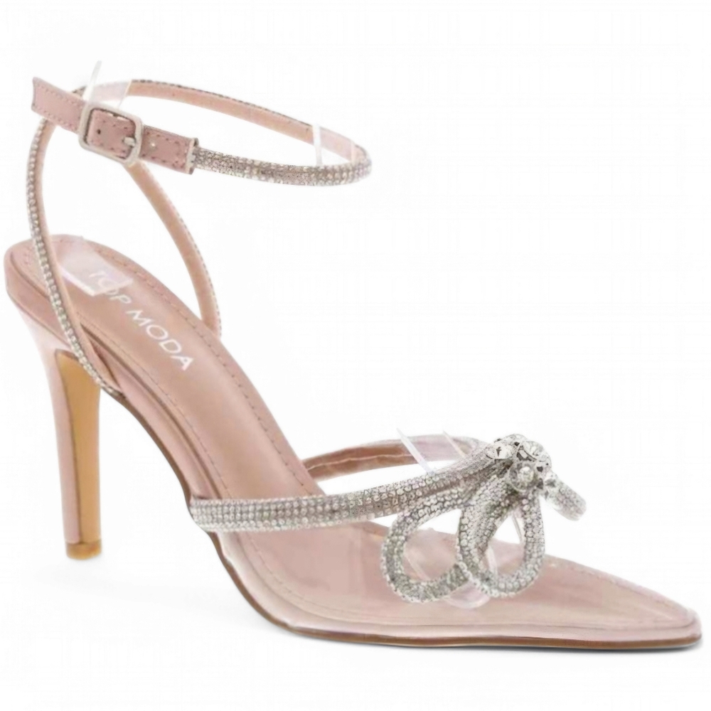 Elegant Nude Women's Heels with Rhinestone Bow